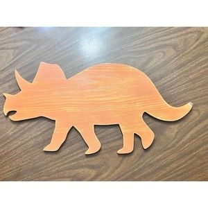 Wood Dinosaur Triceratops Distressed Orange Wall HOBBY LOBBY 23" Hanging READ